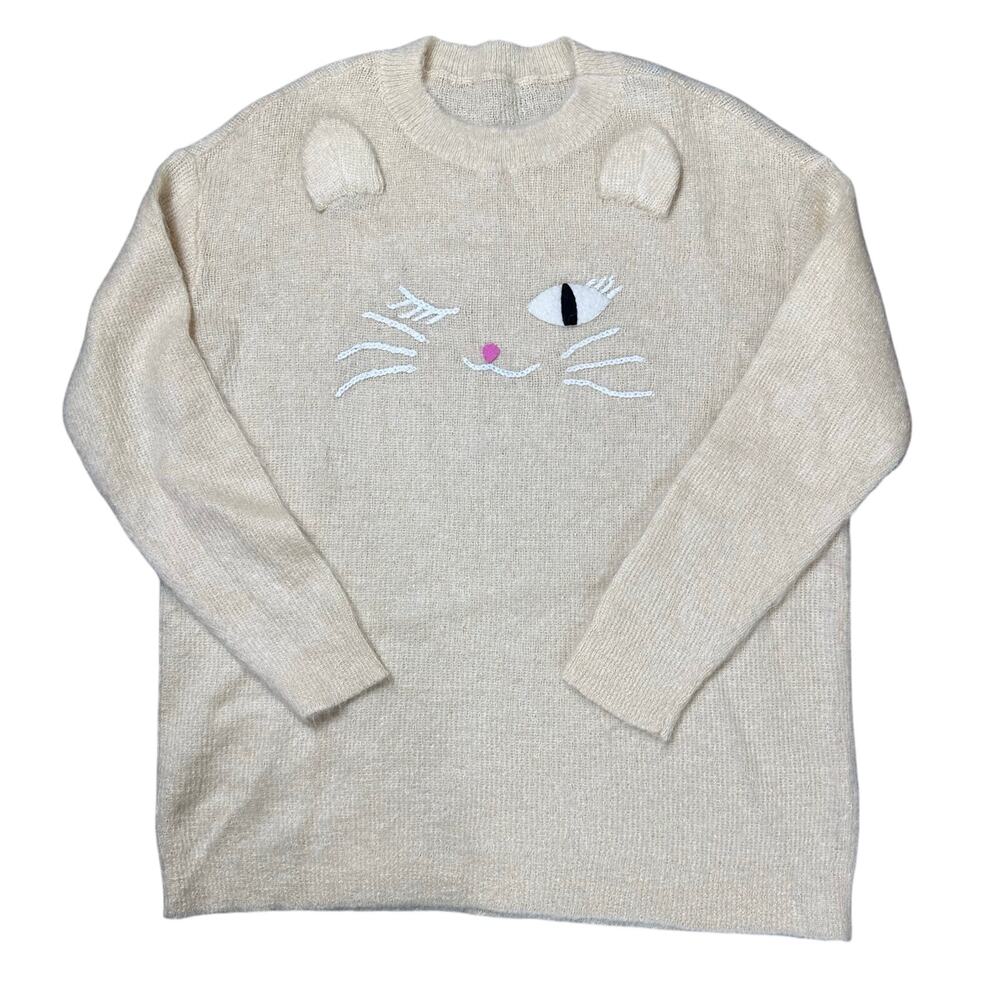 Moschino Boutique Cat Winking Embroidered Cat Sweater Mohair Blend